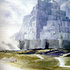 Alan Lee. Rolozo Tolkien. Pelennor Fields, Minas Tirith in background.